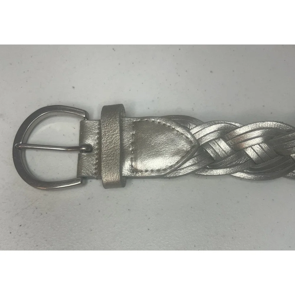 Vintage Silver Metallic Braided Belt Medium Large